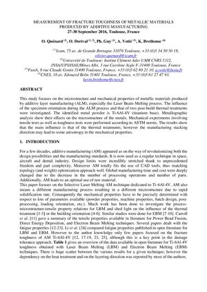 9 - [2016] 14th Ecssmet - Fracture Toughness Of ALM Materials