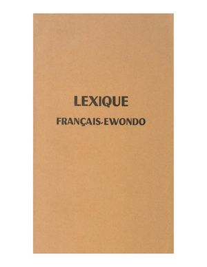 Lexique Français Ewondo, Par Anonyme, Sd