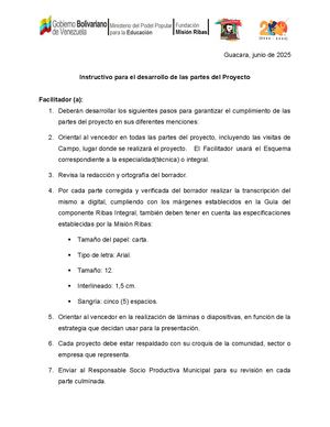 Instructivo Para El Desarrollo Del Proyecto