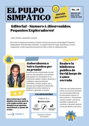 Documento A4 Portada De Periódico Divertido Infantil Azul Y Amarillo