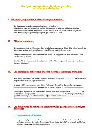 Analyser Un Système Chimique Par Des Métodes Physiques Cours Élève