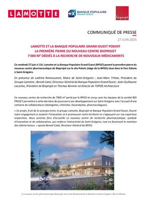 Lamotte et la BPGO posent la première pierre de Bioprojet à Saint-Grégoire - 27 juin 2025