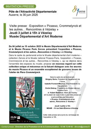 Visite presse : Exposition « Picasso, Crommelynck et les autres... Rencontres à Vézelay »