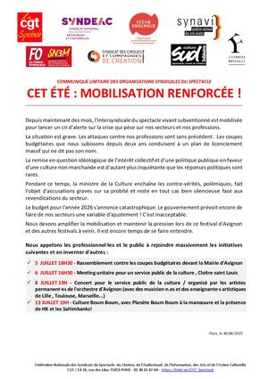 Cp Cgtspectacle Intersyndicalemobilisation Renforcée 30062025