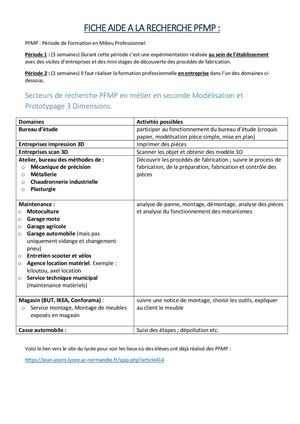 Procédure Recherche Pfmp 2nde Bac Pro Mp3d