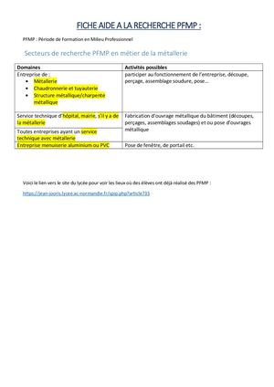 Procédure Recherche Pfmp Bac Pro Métallerie
