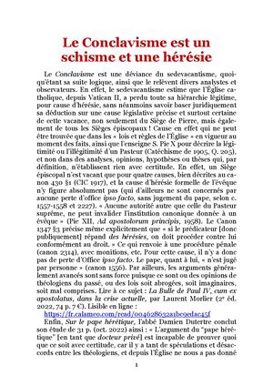 Le Conclavisme est un schisme et une hérésie