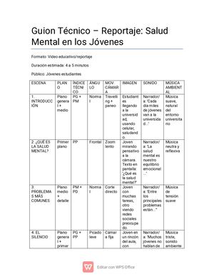 Guión Técnico Reportaje