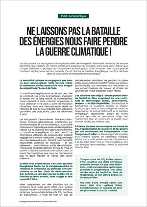 Tribune « Ne laissons pas la bataille des énergies nous faire perdre la guerre climatique ! »