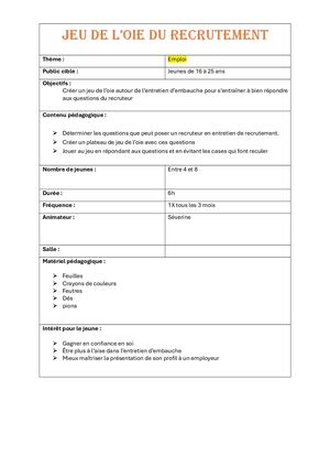 Jeu De L'oie Du Recrutement