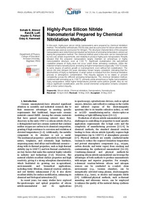 Highly-Pure Silicon Nitride Nanomaterial Prepared by Chemical Nitridation Method