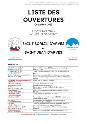 Ouvertures SJA  SSA intersaison printemps 2025