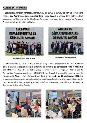 Compte Rendu Archives 4e A Et 4e B