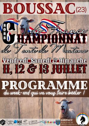 Programme détaillé Championnat de France de tonte de moutons (11-13/07/2025)