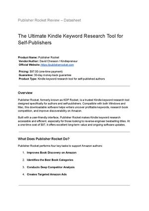 Publisher Rocket Kindle Keyword Research Tool Datasheet