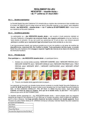 Nestle Règlement Du Jeu Nescafé Golden Stick 2025