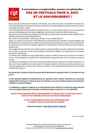 Cp Cgtspectacle Pas De Festival Pour Dati Et Le Gvt 03072025
