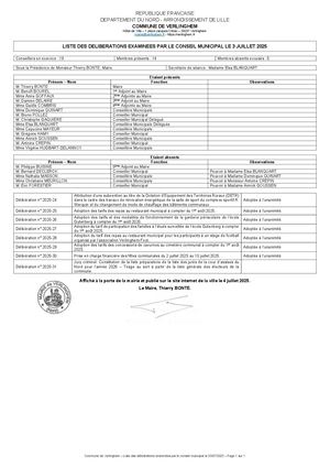Liste Délibérations conseil municipal 03/07/2025