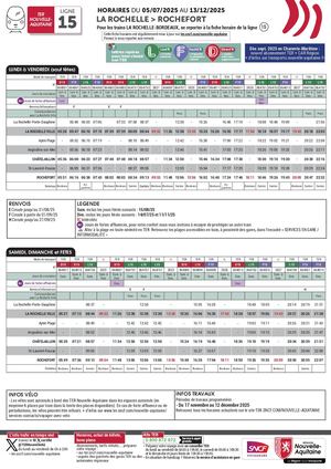 Fiche horaire n°15 La Rochelle-Rochefort du 5 juillet au 13 décembre 2025