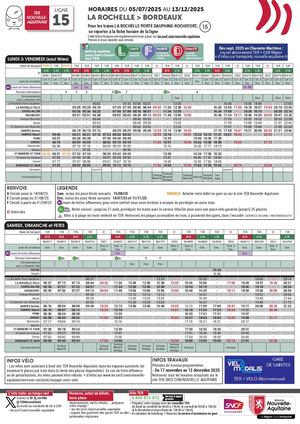 Fiche horaire n° 15 La Rochelle-Bordeaux du 5 juillet au 13 décembre 2025