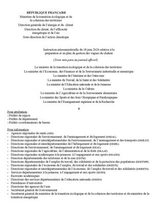 Canicule : Instruction interministérielle 18 Juin 2024
