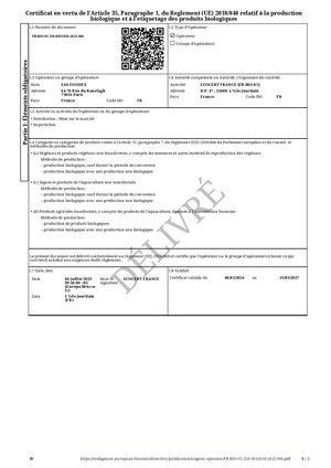 Certificat BIO - 2025 2027- FRANCE