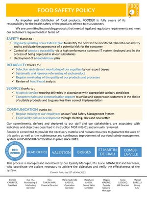 FOOD SAFETY POLICY – 2025 - FRANCE