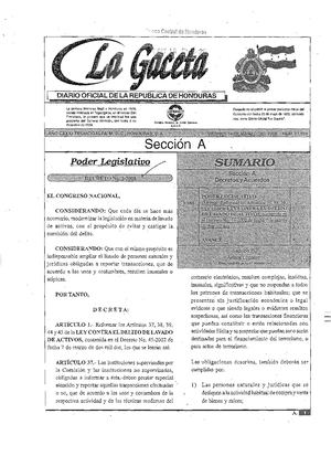 Reformas Ley Lav Activos Honduras