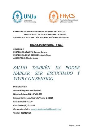 Salud tambien es poder hablar, ser escuchado y vivir con sentido.