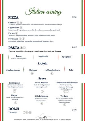 Sands - Menu Italien ENG / FR