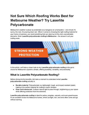 Not Sure Which Roofing Works Best For Melbourne Weather Try Laserlite Polycarbonate