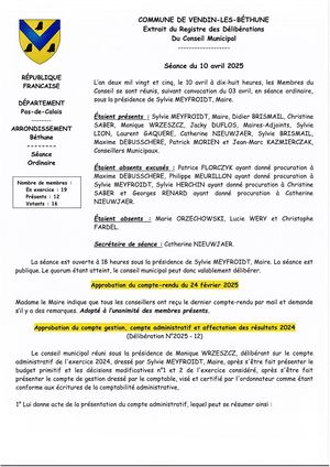 Conseil municipal du 10 avril 2025