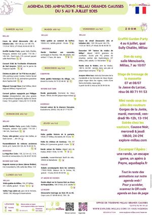 Agenda des animations du 5 Au 11 Juillet 2025