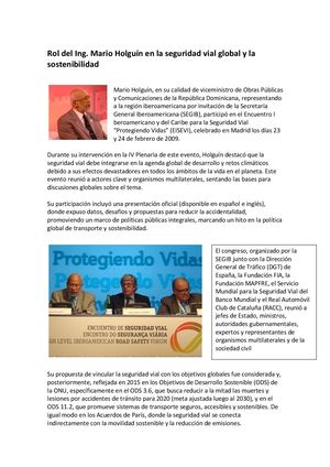 Rol Del Ing Mario Holguín En La Seguridad Vial Global Y La Sostenibilidad