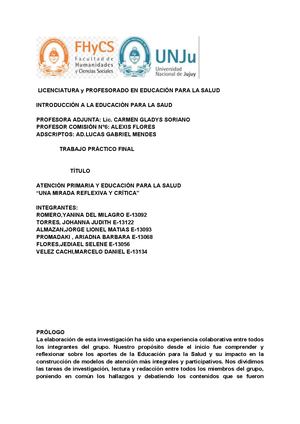 Atencion Primaria y Educcion Para La Salud "Desde una mirada reflexiba y critica"
