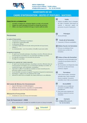Assistante de vie cadre d'intervention : gestes et postures materiel