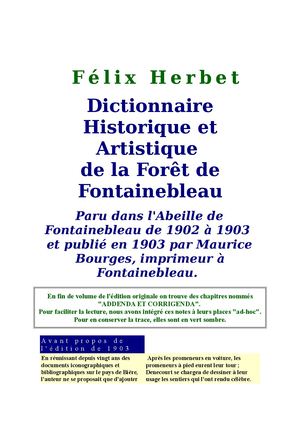 Felix Herbet Dictionnaire de la forêt de Fontainebleau