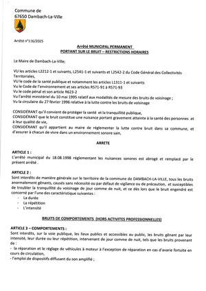 Arrêté 116 2025 Bruit