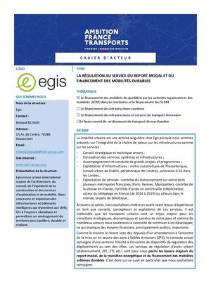 EGIS Ambition France Transports Cahier D'acteur 1 Mobiltés Du Quotidien