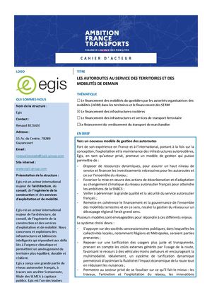 EGIS Ambition France Transports Cahier D'acteur 2 Financement De La Route