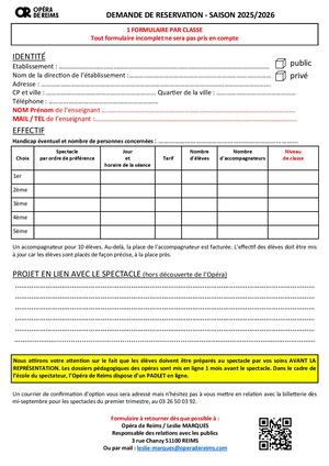 Formulaire De Réservation 2025 2026