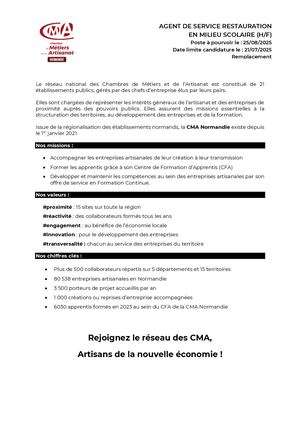 Offre Agent De Service Restauration En Milieu Scolaire Coutances 2025