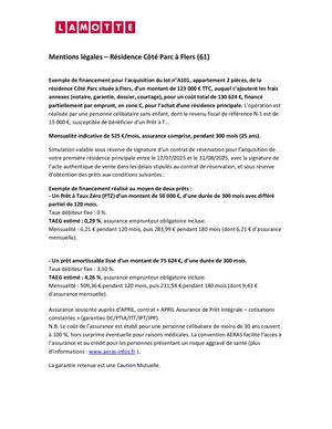 Mensualités "Objectif Proprio" sur la résidence Côté Parc à Flers - Mentions Légales - Lamotte