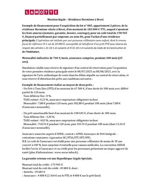 Mensualités "Objectif Proprio" sur la résidence Hermione à Brest - Mentions Légales - Lamotte