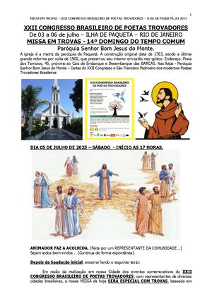 Missa em Trovas realizada na Ilha de Paquetá 2025 - ACLAPTCTC -