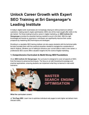 Unlock Career Growth With Expert Seo Training At Sri Ganganagar’s Leading Institute