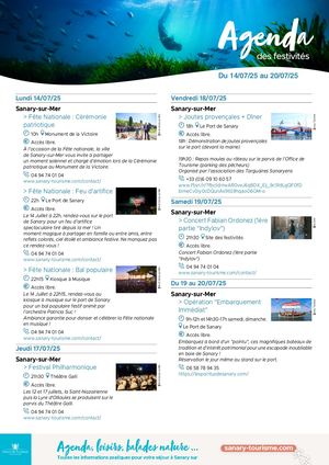 Agenda de la semaine du 14 au 20 juillet 2025