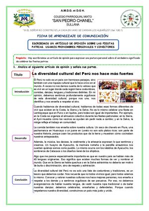 Ficha De Trabajo Escritura Articulo De Opinion (1)