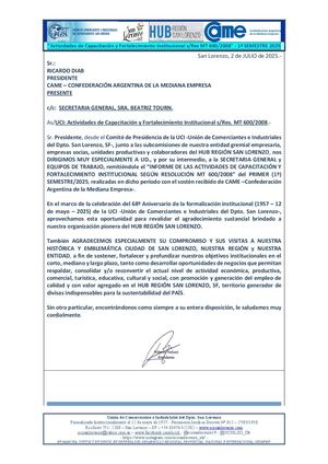UCI CAME - Informe 1º Semestre 2025 - Capacitación y Fortalecimiento Institucional