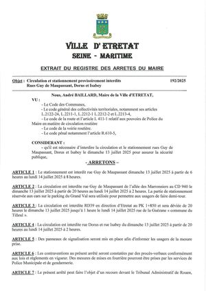 Étretat - Arrêtés Municipaux Feu D'artifice 2025